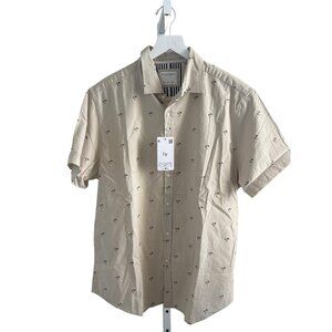 Denim & Flower Palm Print Button Down Shirt